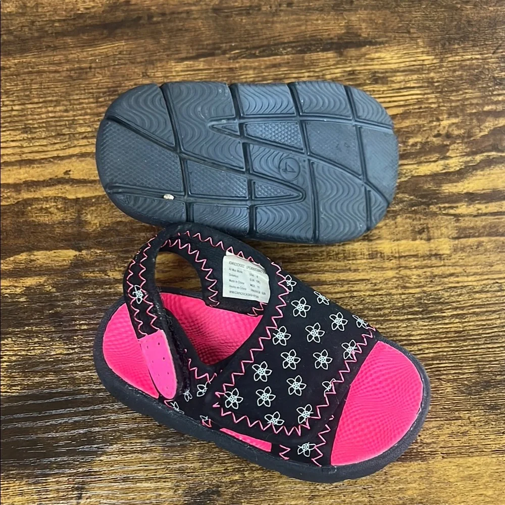 Kids Black and Pink Floral Sandals